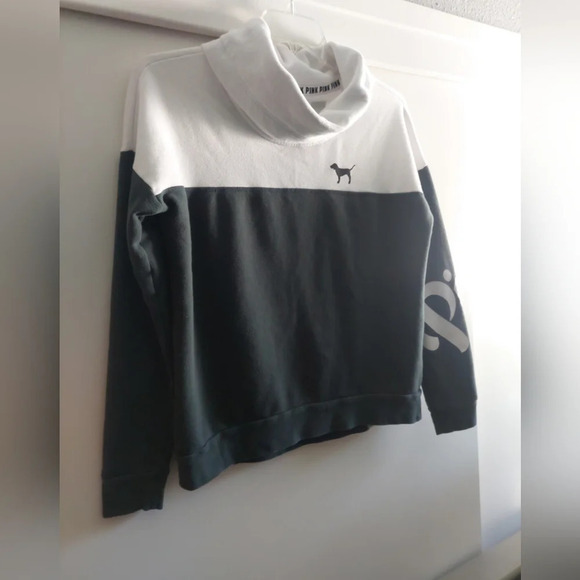 Victoria's secret pink cowl neck arm spellout Forest green/white sweater M - Picture 7 of 14